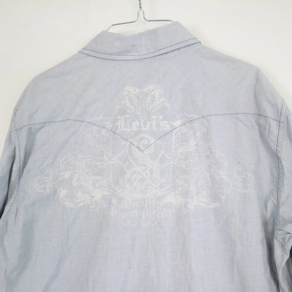 Levi's Shirt Mens Large Western Cowboy Rodeo Pearl Snap‎ Light Blue Long Sleeve